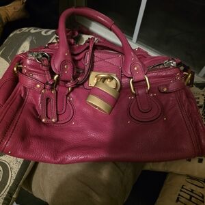 Chloe Fuchsia Leather Satchel with Gold Accents